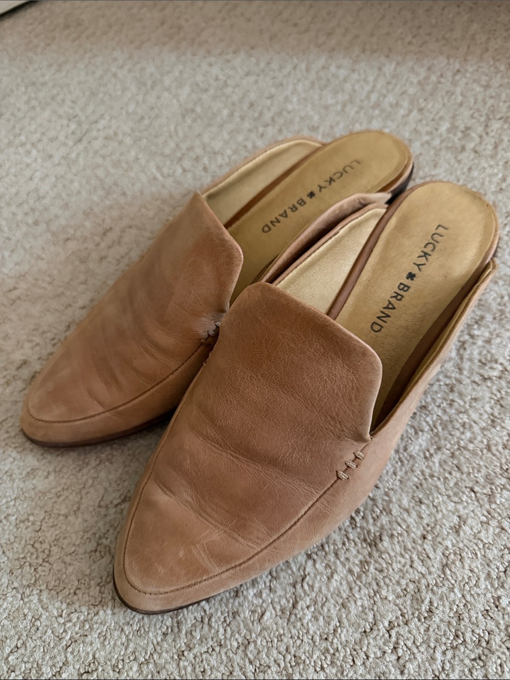 Lucky Brand Light Brown Leather Slip-On Mules